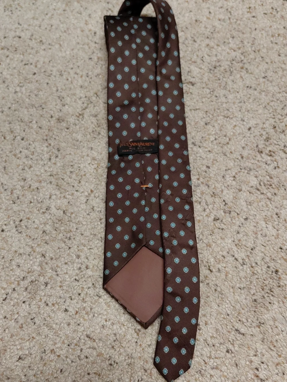 Yves Saint Laurent Brown Tie with Light Blue Polka Dot Motif